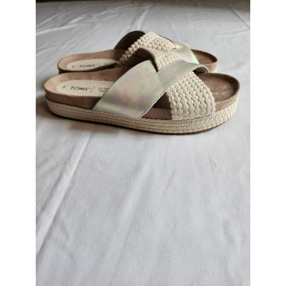 TOMS Women's Paloma Leather & Rope Crossover‎ Flat Sandals Slides Silver Size W9 - Picture 15 of 16